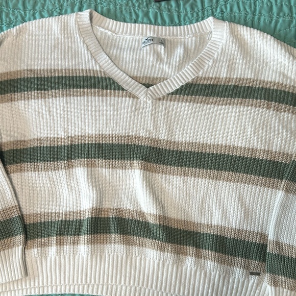 Hollister Sweaters - Hollister Striped Sweater White, Green & Tan EUC sz L